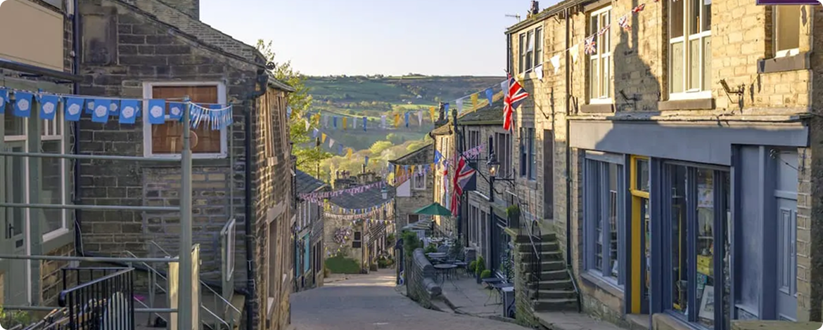 traditional yorkshire town, rolling green hills